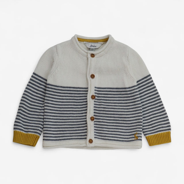 Knit Cardigan White with Grey Stripes