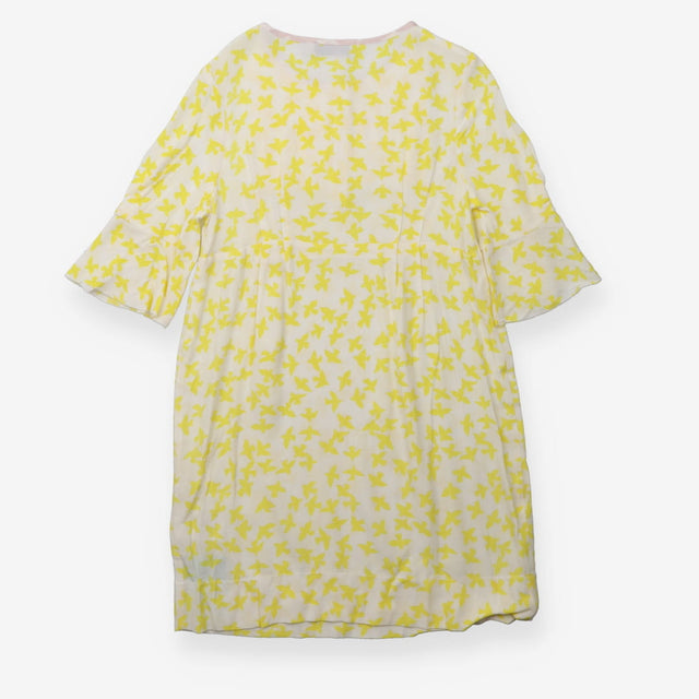 Dress white yellow birds pleated yolk SS