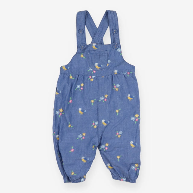 Chambray dungarees with birds and flowers