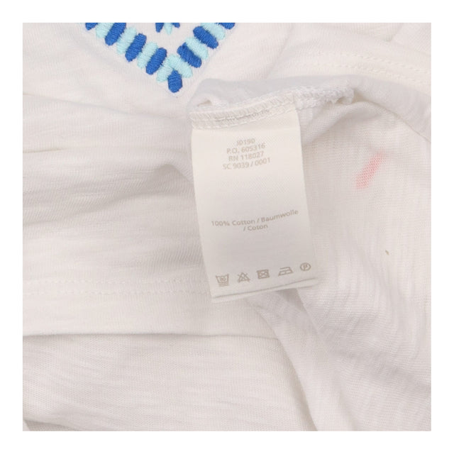 Top Sleeveless Embroidered V-Neck Cotton White Blu