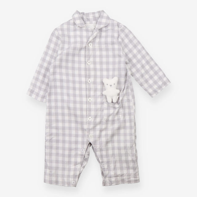 Sleepsuit Grey Check with Teddy in Pocket