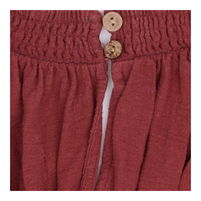Burgundy Smocked V-Neck Balloon Sleeve dress