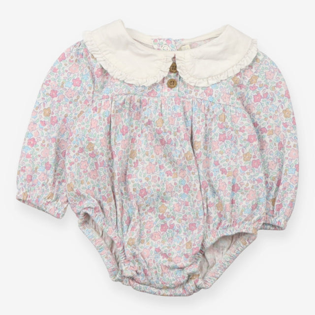 Bodysuit Long Sleeved White Collared Floral