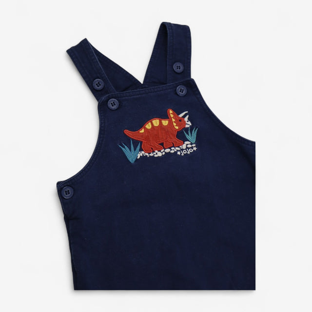 Dungarees Shortie Navy with Triceratops