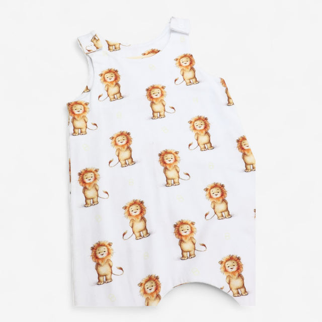 Romper Jersey White Happy Lion Print