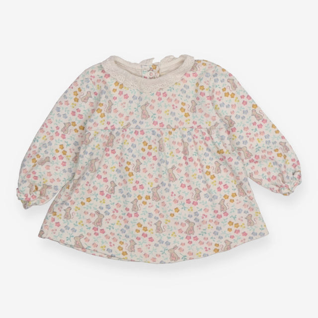 Dress Collared White Floral Mice and Bunnies