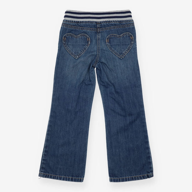 Jeans Pull on Heart Knees Blue and Grey Stripe