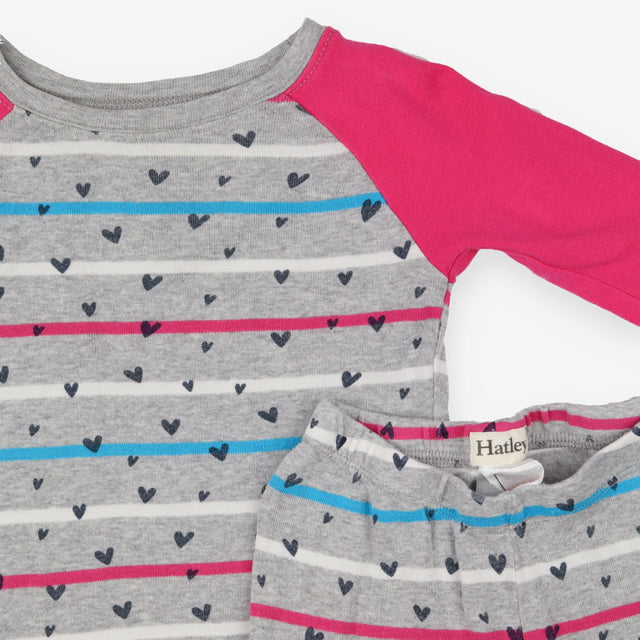 Grey Heart Pyjamas Pink Lining