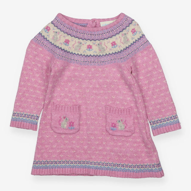 Dress knit pink mice fairisle