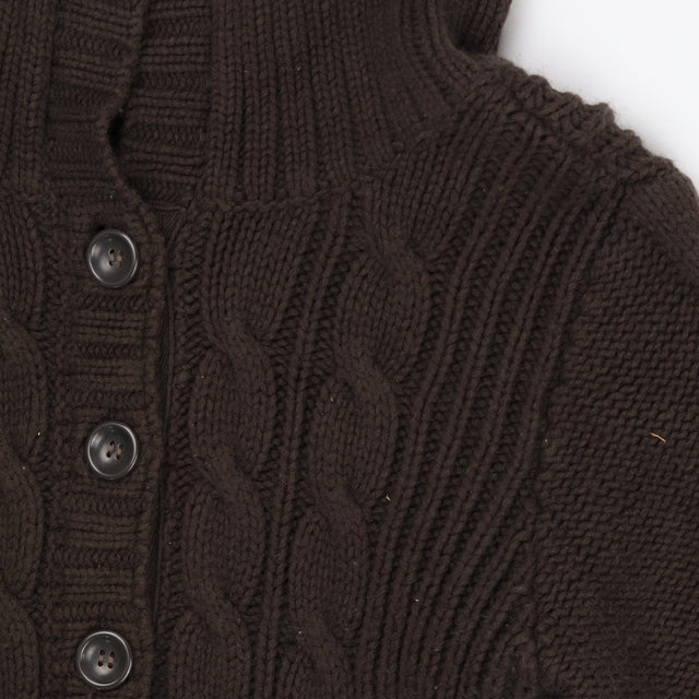 Chunky Cable Knit Button Cardigan Funnel Neck