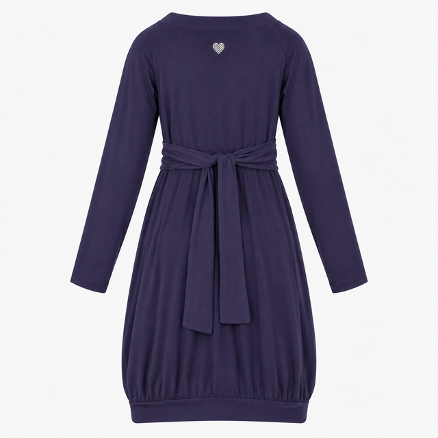 Dress Navy Blue Plunging V-Neck Long Sleeve Ruched