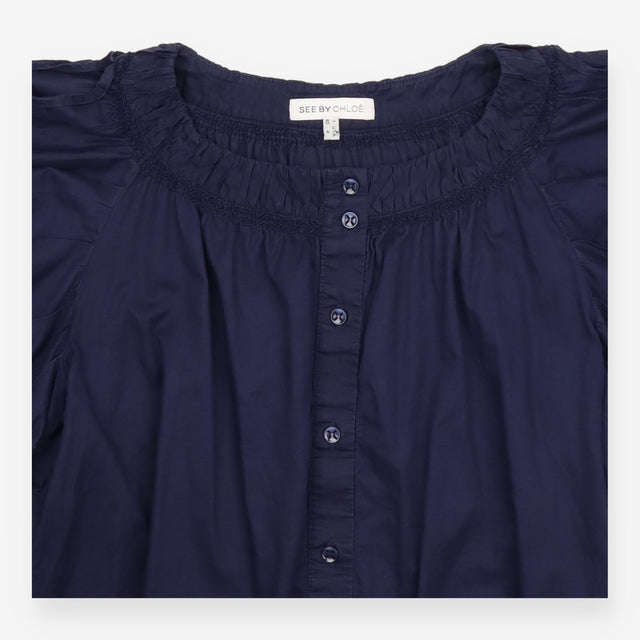 Navy Cotton Cold Shoulder Button Front