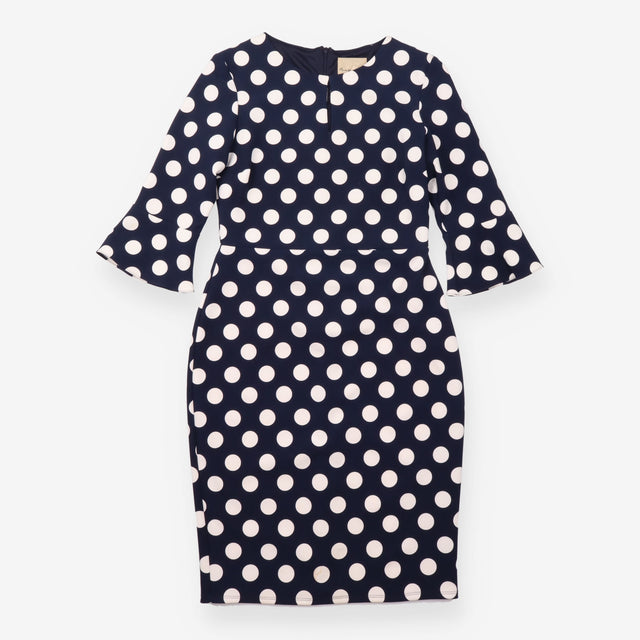 Dress Navy Ivory Polka Dot Fitted Occasion