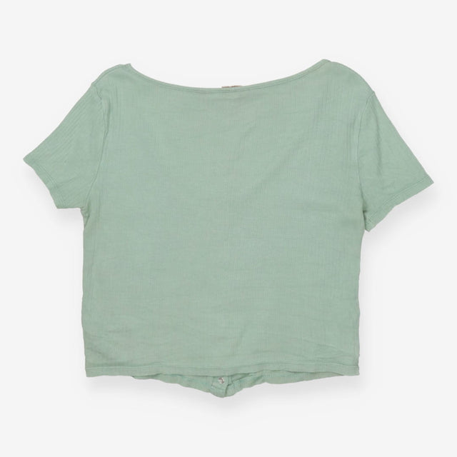 Top Short Sleeve Green Ribbed Pointelle Cropped