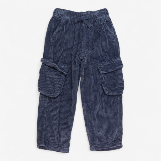 Navy Velour Ribbed Cargo Trouser