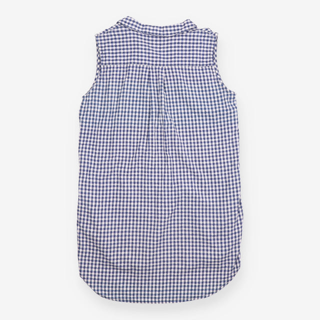 Blue Gingham Sleeveless Cotton Tunic with Pockets