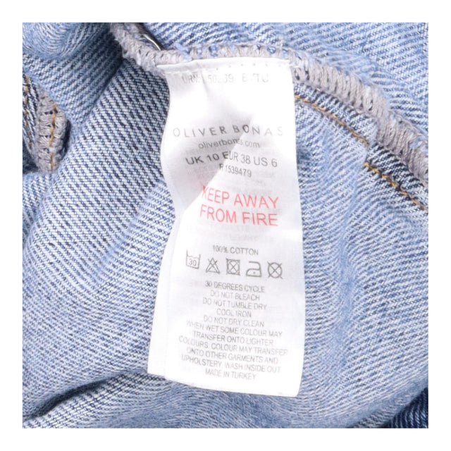 Cropped Jeans Blue Denim Scalloped Pocket Wide Leg