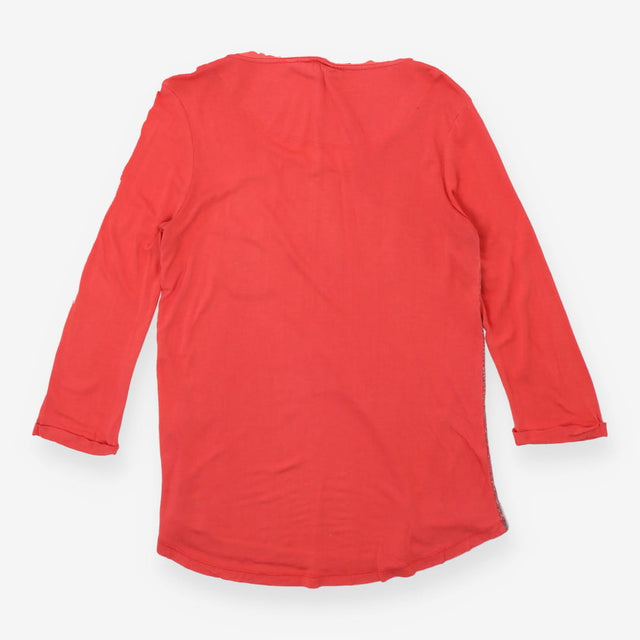 Coral red floral print long sleeve top with pocket