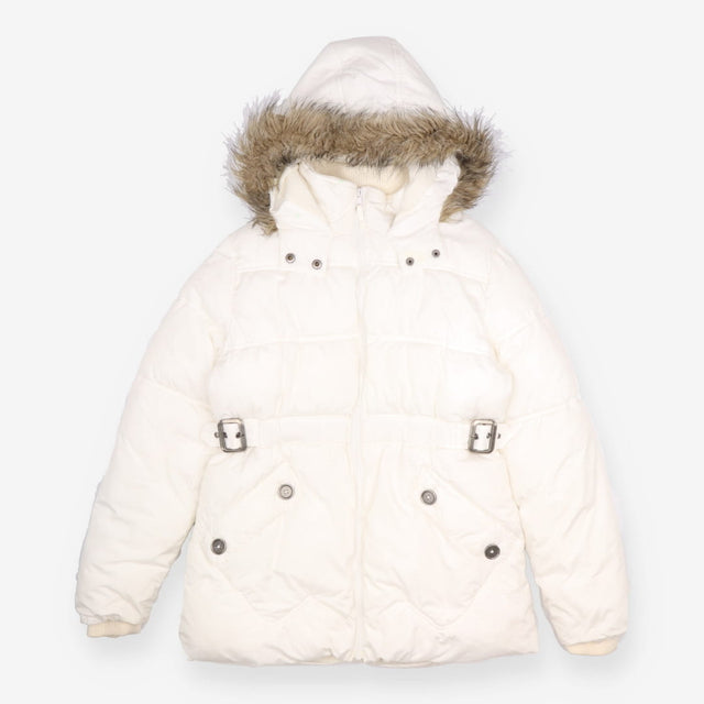 Indigo Collection White Padded Coat Faux Fur Hood