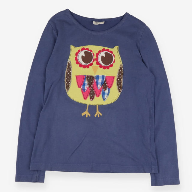 Tee blue applique owl LS