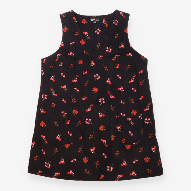 Floral Cotton Corduroy V Neck Pinafore Mini Dress