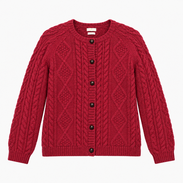 Cardigan Cable Knit Pure New Wool Pink