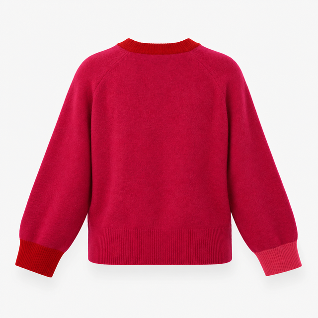 Colourblock Wool Blend Crew Neck Jumper Pink Red