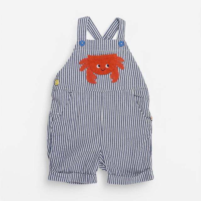 Seersucker Shortie Dungarees Blue Stripe with Oran