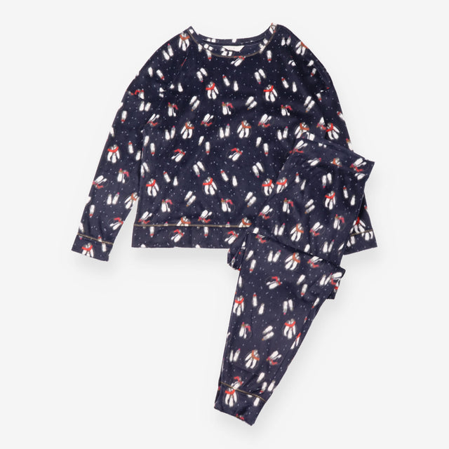 Fleece Pyjamas Navy Set Penguin Print