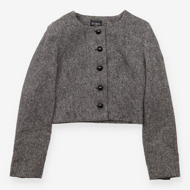 Grey Wool Blend Cropped Tweed Jacket