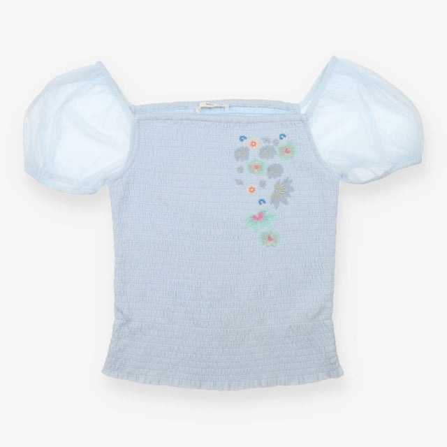 Top Blue Mesh Off Shoulder Floral Applique