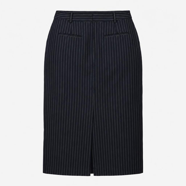 Skirt Navy Blue White Pinstripe Column Midi Tailor