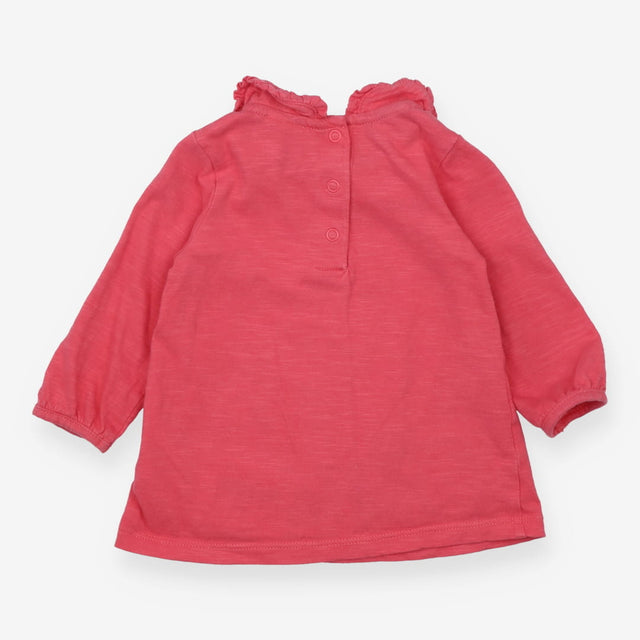 T-Shirt Long Sleeved Collared Pink Cat Applique