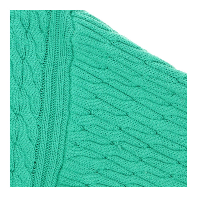 Cable Crew Sweater Green with Ribbed Collar