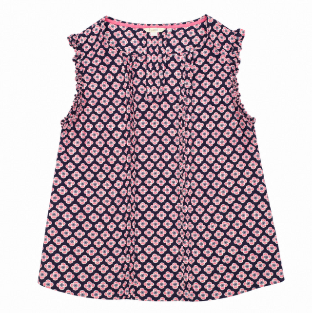 Navy Pink Floral Sleeveless Viscose Tunic Top