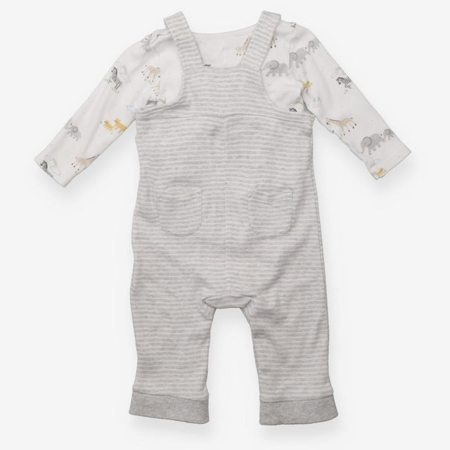Outfit grey stripe dungarees LS bodysuit jungle an