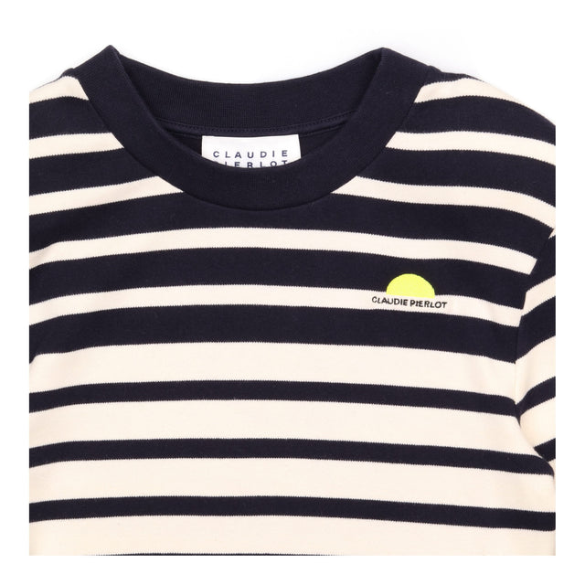 Mini Dress Navy Cream Stripe Cotton Long Sleeve