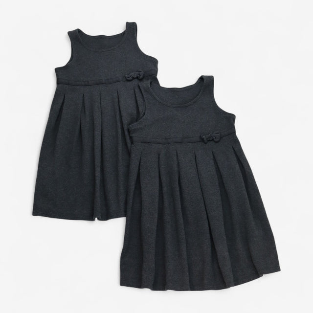 School Pinafore Dress Grey with Bow 2 Pack