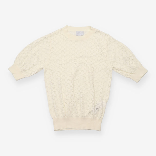 Top Cream Pointelle Open Knit Short Sleeve