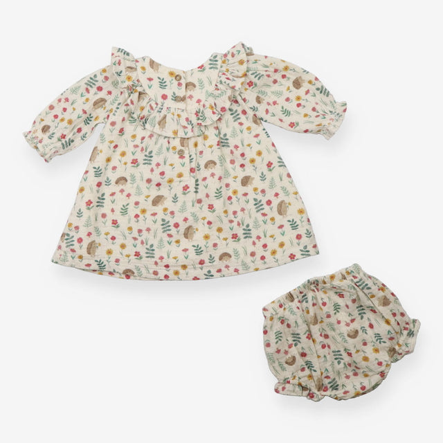 Dress ruffle cream hedgehog with bloomers set