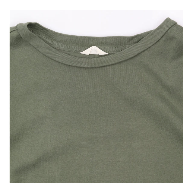 Top Khaki Olive Green Puff 3/4 Sleeve Crew Neck