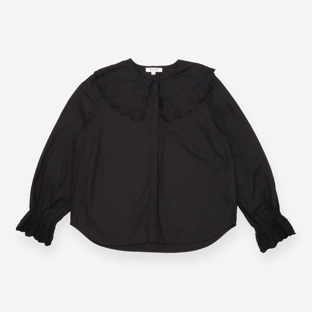 Cotton Blouse Black Embroidered Statement Collar