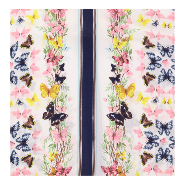 Top Cream Butterfly Floral Print Short Sleeves Nav