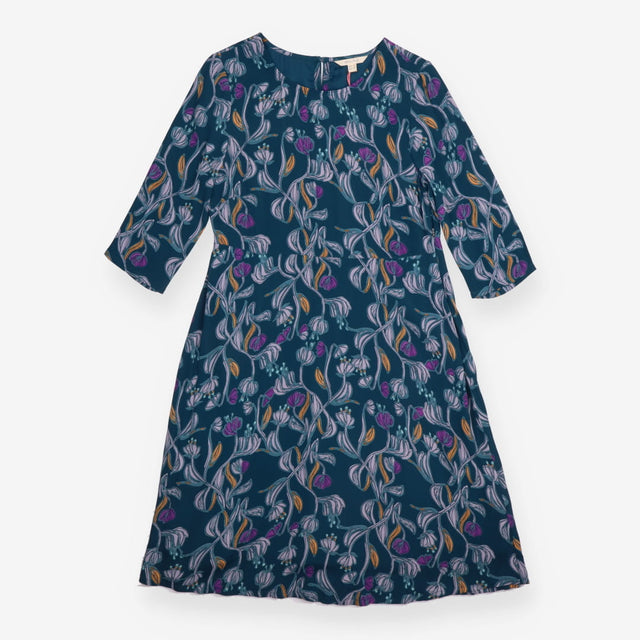 Teal Floral Botanical Midi Dress 3/4 S