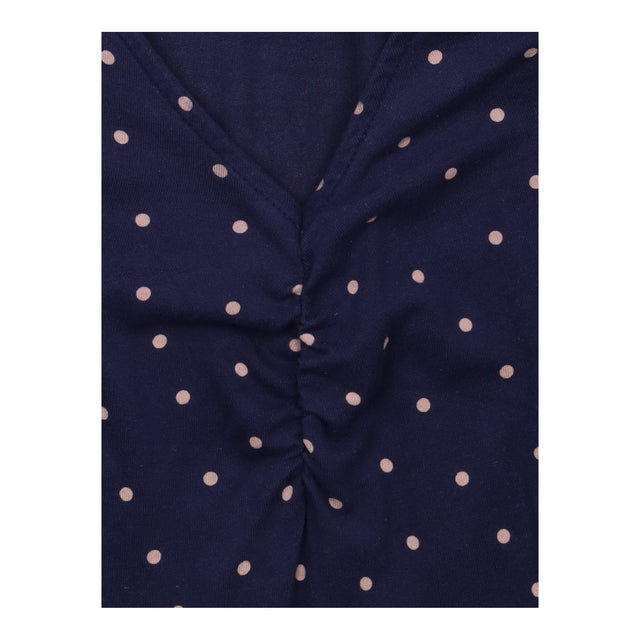 Dress Navy Pink Polka Dot V Neck Midi Fit Flare
