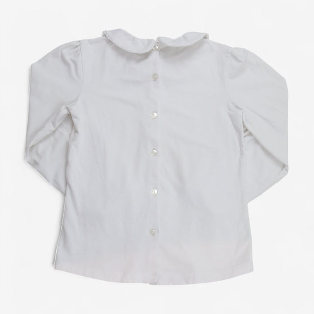 T-shirt l/s white collared button back