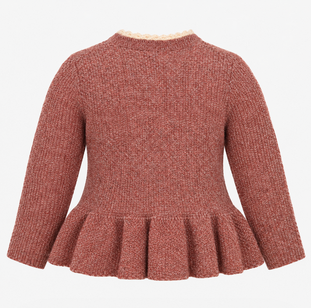 Cardigan Pink Knit Scallop Trim Button Front
