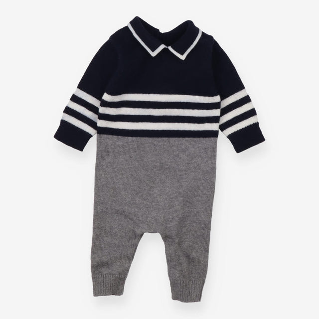 Romper knit collar navy top grey bottom