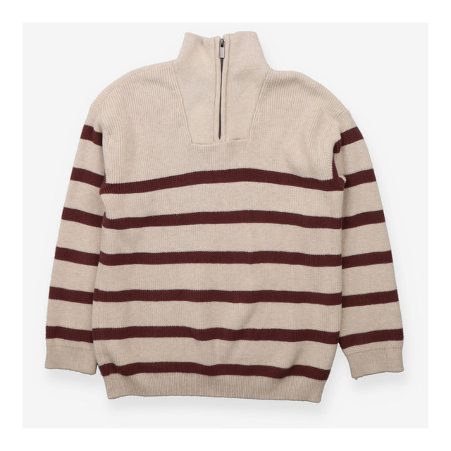 Sweater beige with maroon stripes
