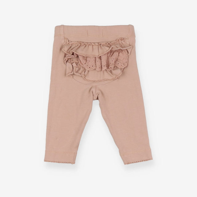 Dusky pink leggings with ruffle bottom
